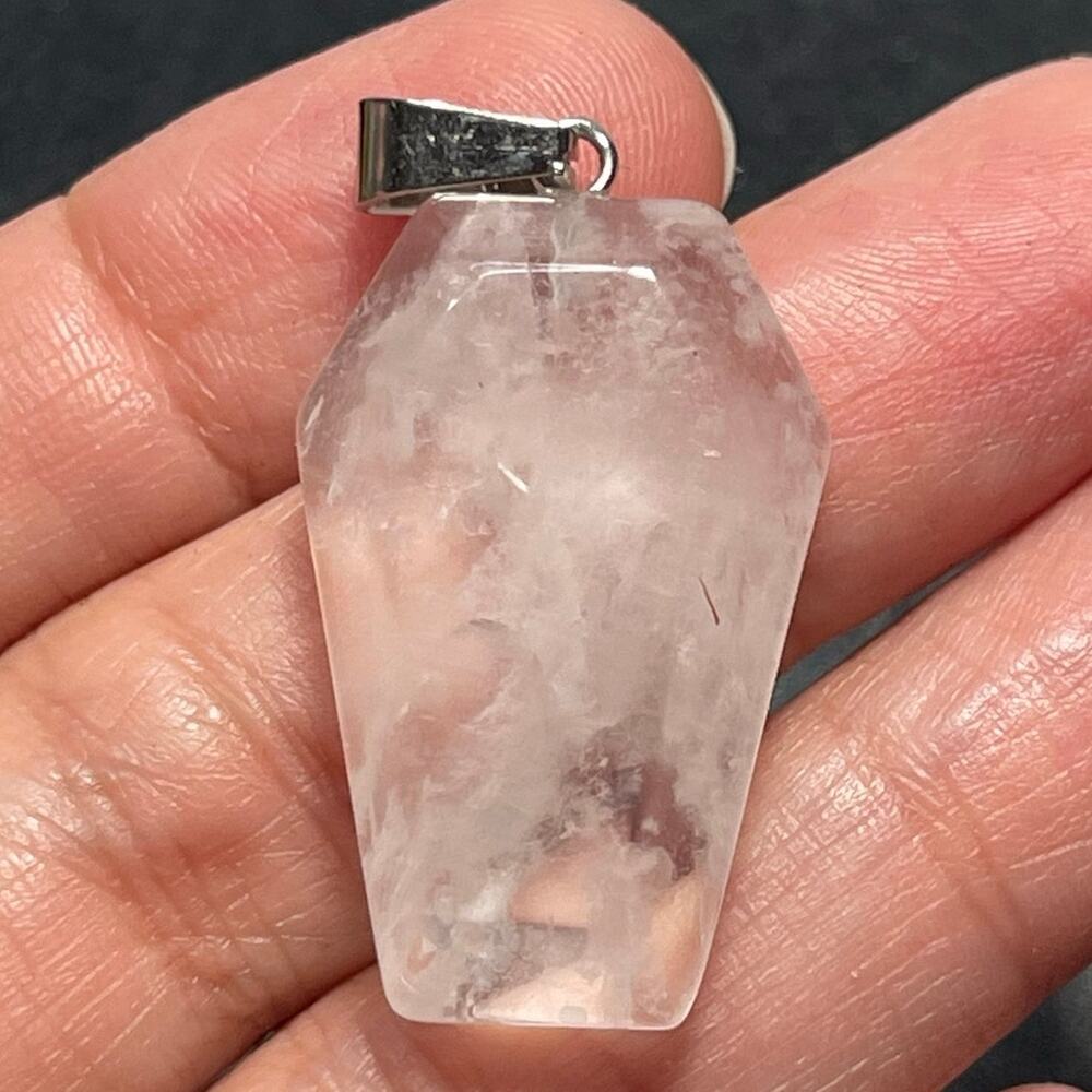 Clear Quartz Coffin Carved Natural Stone Pendant Jewelry 1.5"